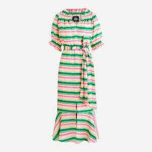 J Crew NWT Silk-twill ruffleneck dress in stripe Size 14
